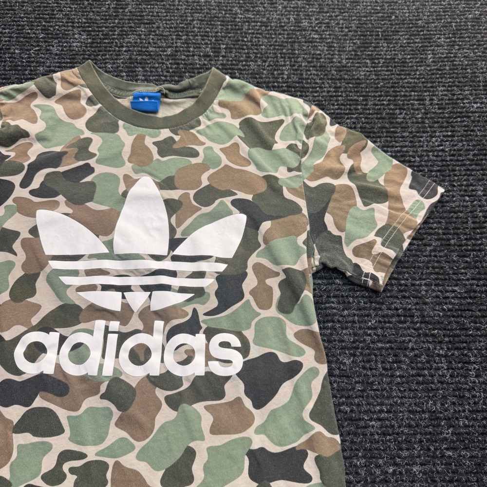 Adidas Originals Mens Camo Trefoil Logo T-Shirt Green Brown Camouflage Tee Small - Picture 9 of 12